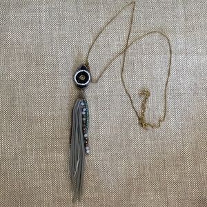 Stella Long Beaded Feather Statement Necklace